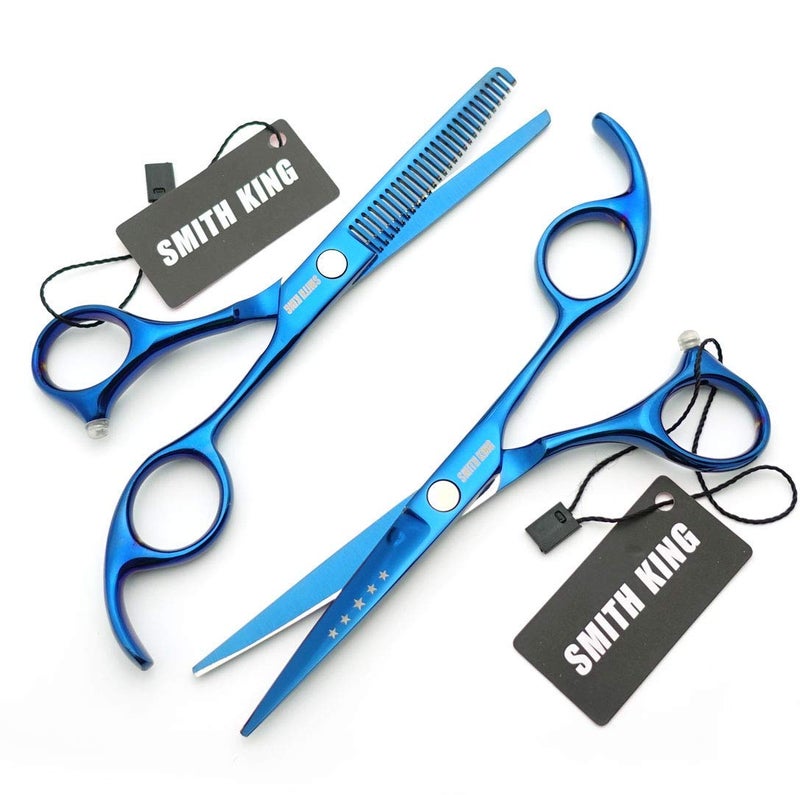 Smithking 5.5 Inches Hair Cutting Scissors Set with Razor Combs Lether Scissors Case,Hair Cutting Shears Hair Thinning Shears for Personal and Professional (Blue) - Image 3